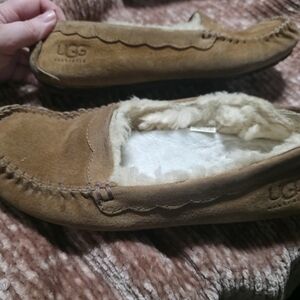 UGG Tan Moccasins with Plush White Lining